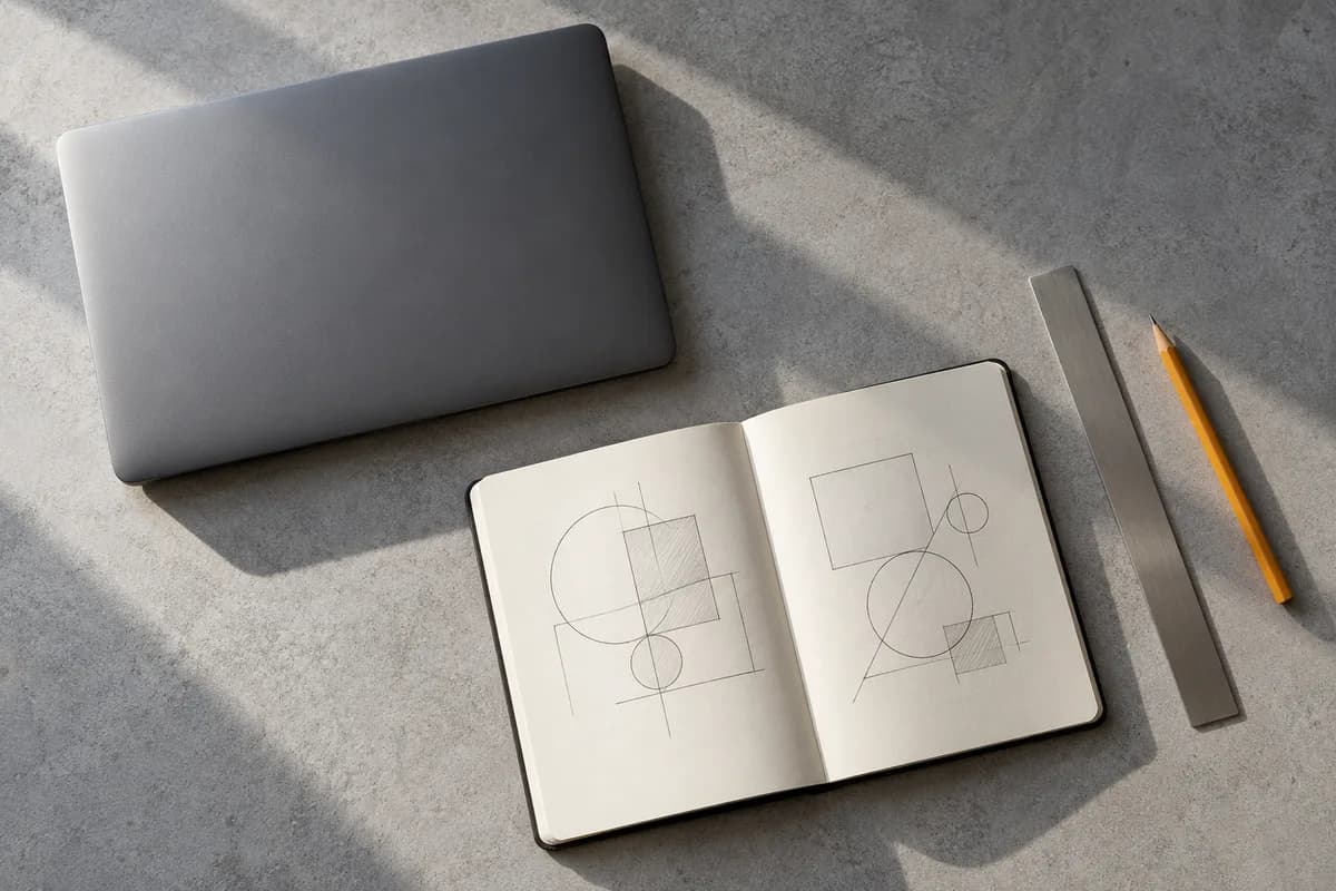 Practical thinking tools arranged on a working table